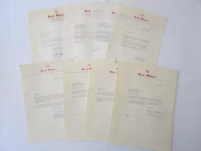 1949 - 1955 Nash Motors Car Company Letter Letterhead Document Lot of 8