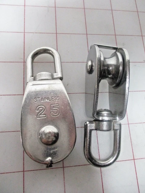 TWO M25 Single Pulley Block in 304 Stainless Steel - Crane Swivel Hook