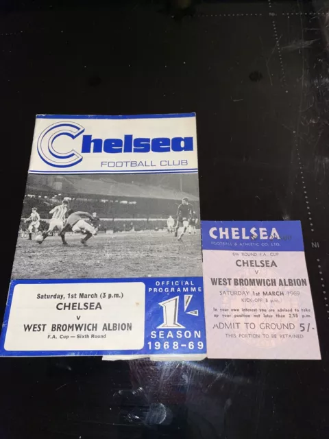 Chelsea v West Bromwich Albion FA Cup 1968/69 Programme & ticket