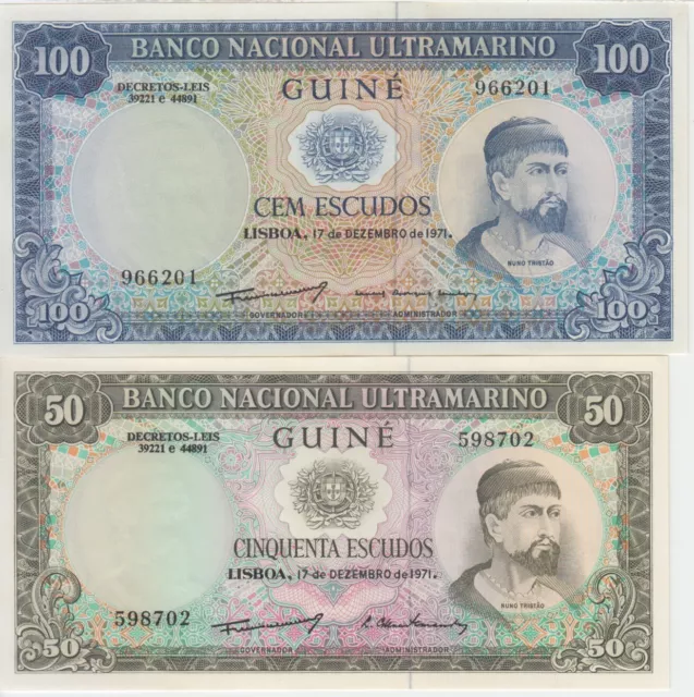 Portuguese Guinea banknote P45-46 50 & 100 Escudos 1971, "The Pair"  UNC  2001