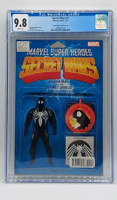 Secret Wars #1 (2015) Black Suit Spider-Man Action Figure Variant CGC 9.8