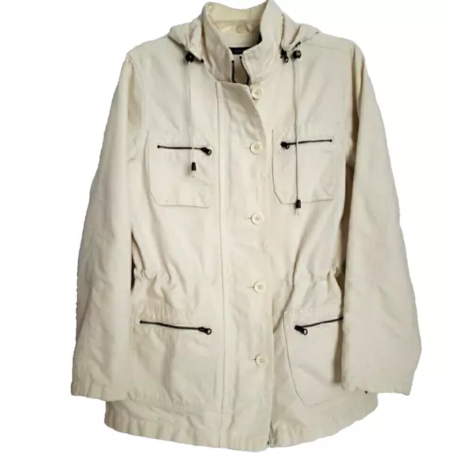 LIZ CLAIBORNE WOMENS M Canvas Jacket Lined Military Style 4 Pockets Zip ...