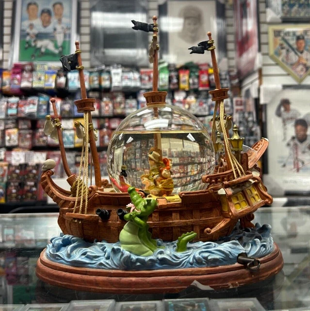 Disney Peter Pan Pirate Ship Hook Snow Globe You Can Fly Music Box Damaged