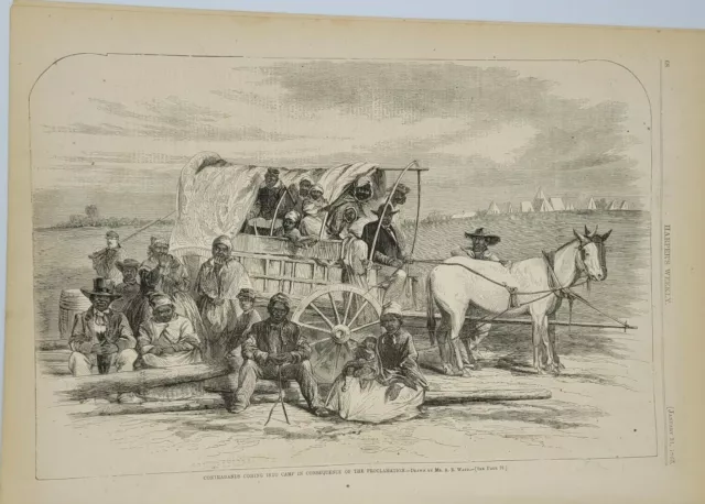 Harper's Weekly 1/31/1863 Slaves fleeing to Union Lines / War in Galveston TX