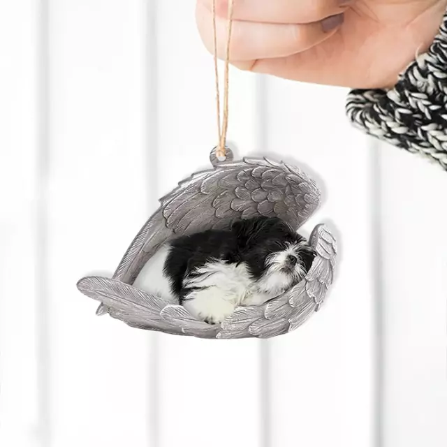 Shih Tzu Sleeping Angel Car Ornament, Shih Tzu Angel Wings Christmas Ornament