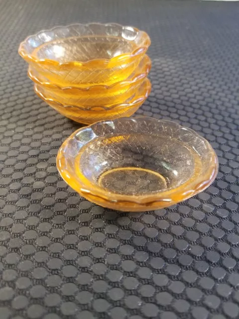 Vintage Orange Iridescent Punce Bowl Glass Salt Spice Dishes 2.5" In. Wide