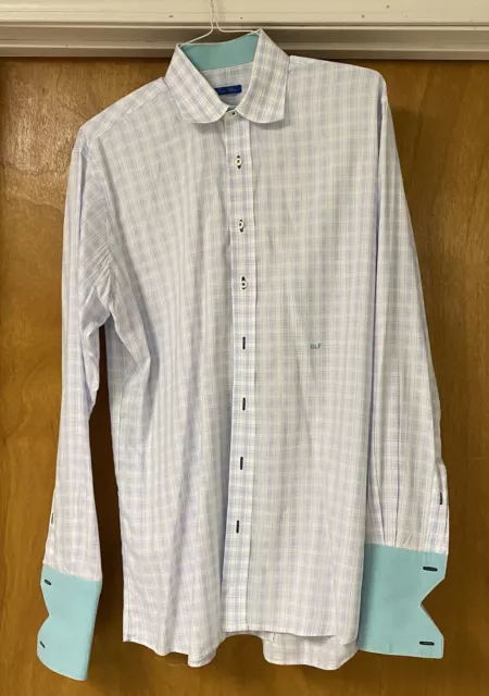 Men's Tailored Royal Classic Dress Shirt Blue & White Button Down L To XL