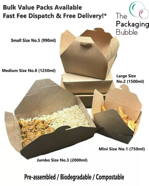 Biodegradable Kraft Food Takeaway Boxes Deli Rice Noodles Pasta Compostable Fold