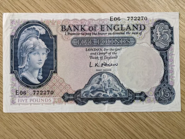 Bank of England £5 pound O'Brien 1957 (B277)  ...