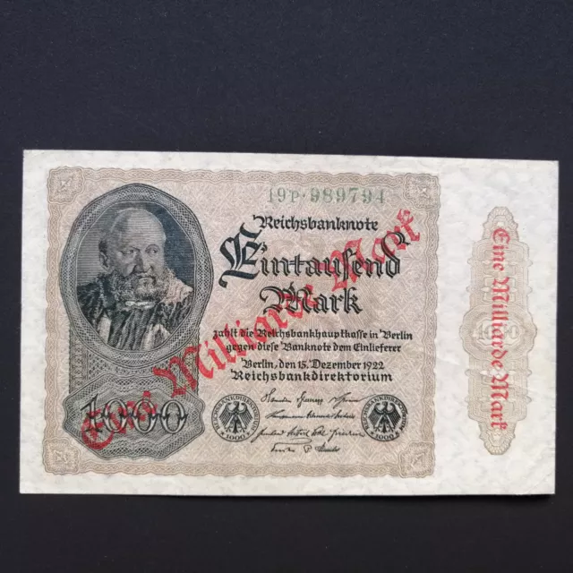 1 MILLIARDE MARK REICHSBANKNOTE 1923 Ro-110h/DEU-128a XF  Firmenzeichen: P