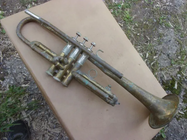 Vtg Antique Brass Bundy Trumpet by Selmer Valves Parts Decor Wall Hanger Repair