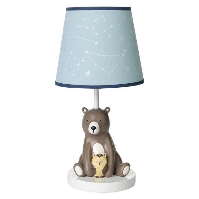 Lambs & Ivy Sierra Sky Blue/Brown Bear Nursery Lamp with Shade & Bulb