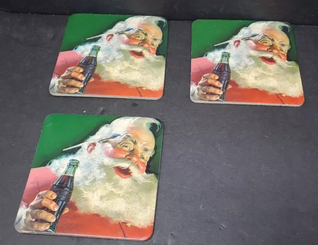 3 Pack Coca-Cola Classic Santa Claus with Coke Soda Coasters 3.5 x 3.5-in Square
