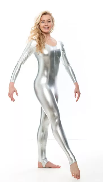 Ladies All Colours Metallic Halloween Fancy Dress Long Sleeve Catsuit KDC012