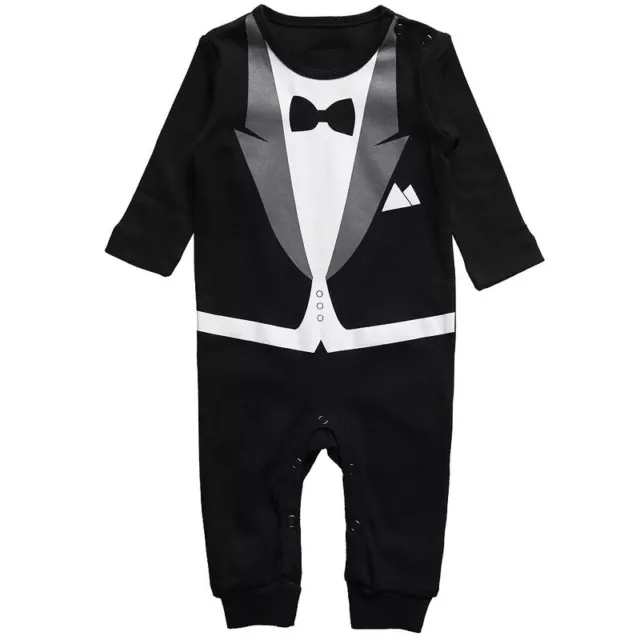 Baby Boys Formal Tuxedo Suit Outfit Party Wedding Photo Pros Romper Size 000-2