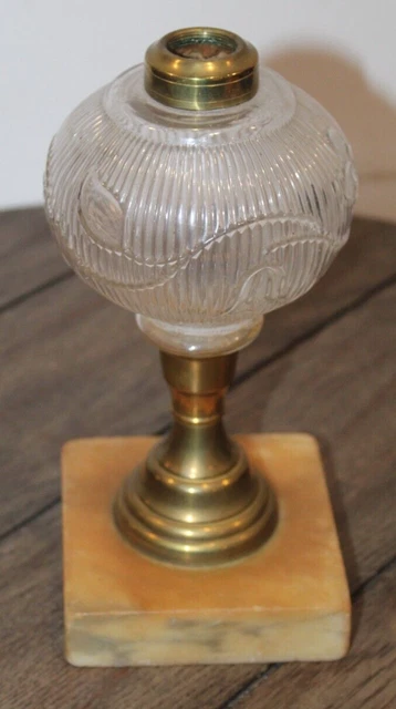 Antique BELLFLOWER Flint Glass OIL LAMP Marble Base