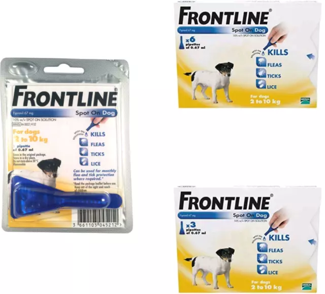 FRONTLINE SPOT ON DOG for Small Dogs 2-10kg 1 or 3 or 6 Pipettes Treatment