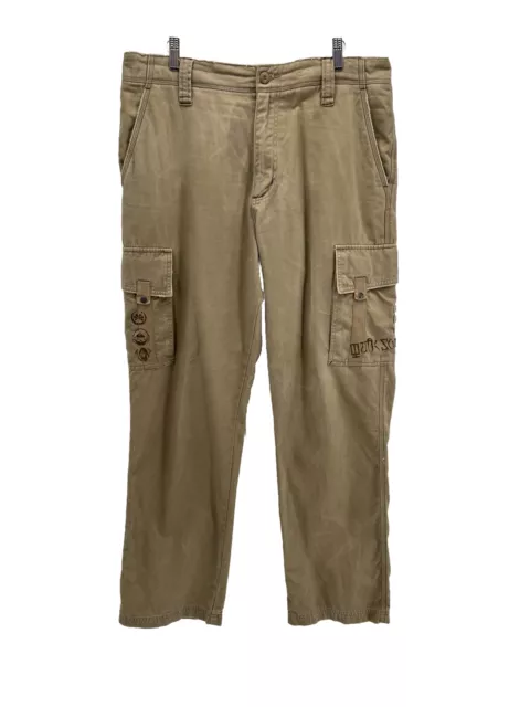 Quiksilver Mens Cargo Pants 34 Khaki Beige Utility Baggy Surf Skateboard Y2K