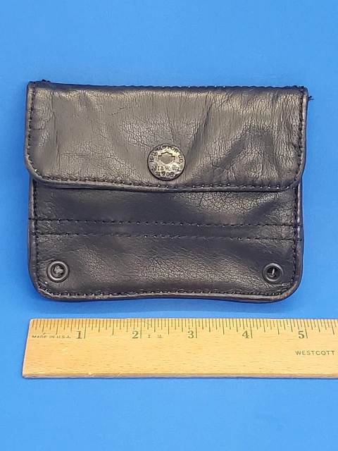 Harley Davidson Black Leather Belt Wallet Snap Zipper 2 Pockets 5 in Wide