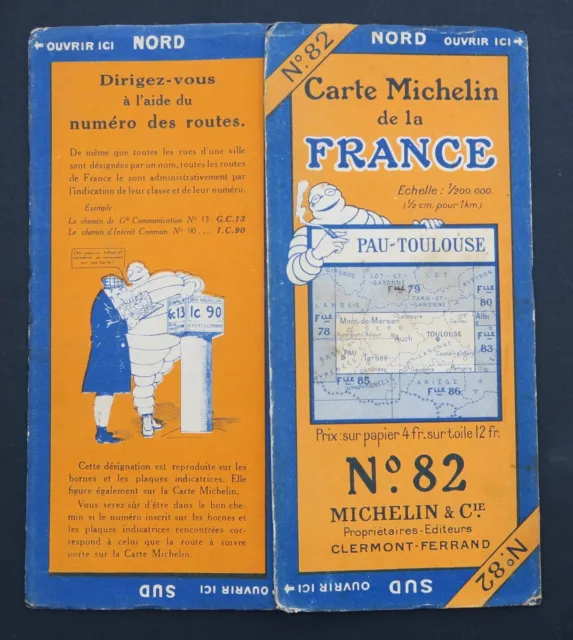 Carte MICHELIN old map n° 82 PAU TOULOUSE 1925 Guide Bibendum pneu tyre