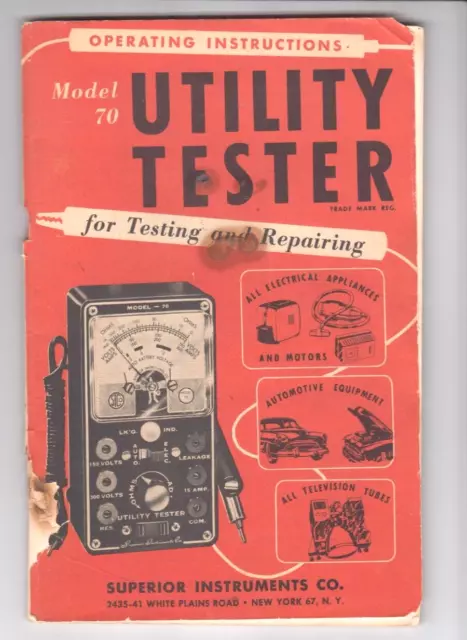 Superior Instruments Utility Tester Model 70 Operating Instructions Book