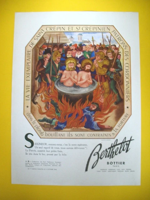 Publicite De Presse Berthelot Bottier Saint Crepin Patrons Des Cordonniers 1945