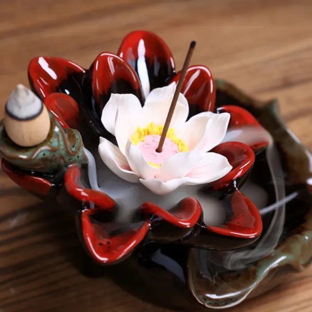 Keramik Lotus Weihrauch Brenner Wasserfall Rauch Rückfluss Räucherstäbchenhalter