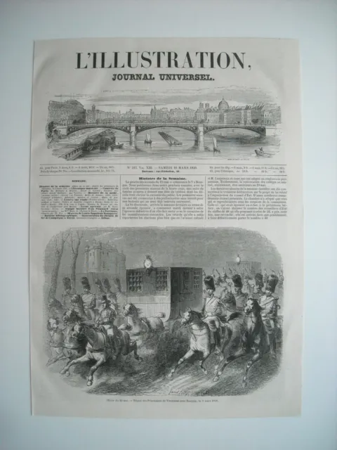 Gravure 1849. Affaire Du 15 Mai 1848. Depart Prisonniers Vincennes Pour Bourges.
