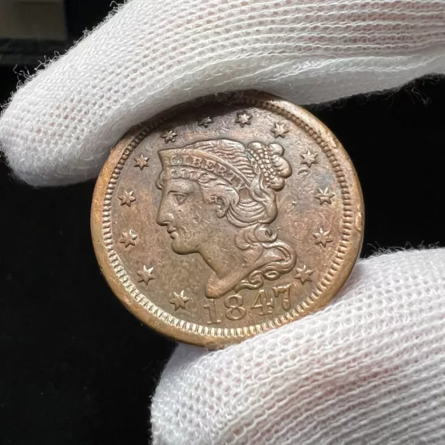 1847 Braided Hair Large Cent grades at Extremely Fine / EF #4634