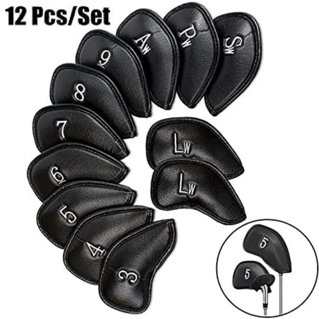 12x Golf Club Iron Head Covers Set Leather Putter Universal Headcover Protect