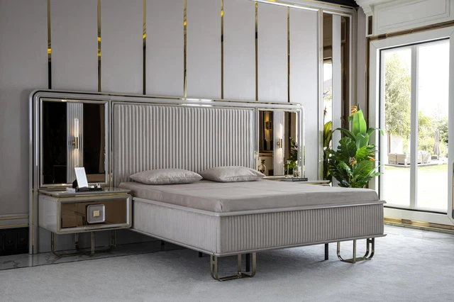 Chambre à Coucher Set Blanc Lit Bois 2x Nachttische Lits Sets Luxe 3tlg