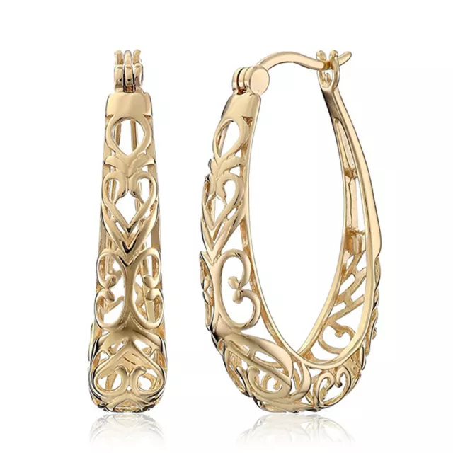 Fashion Women  Yellow Gold Filled Stud Hoop Dangle Earrings Wedding Jewelry
