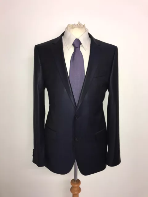 Hugo Boss - su Misura Fit Sharkskin Navy Lana Abito - 40 Reg - W34 L31 -