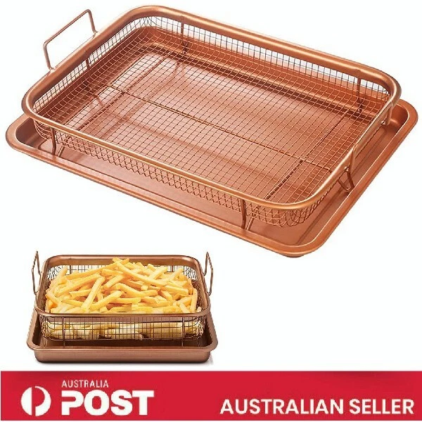 2 PIECE COPPER Crisper Tray Oven Air Fryer Pan Non Stick Baking Mesh