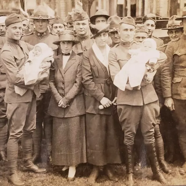 Soldiers WW1 Keystone Stereoview c1920 Doughboy AEF Military Family Reunion N396