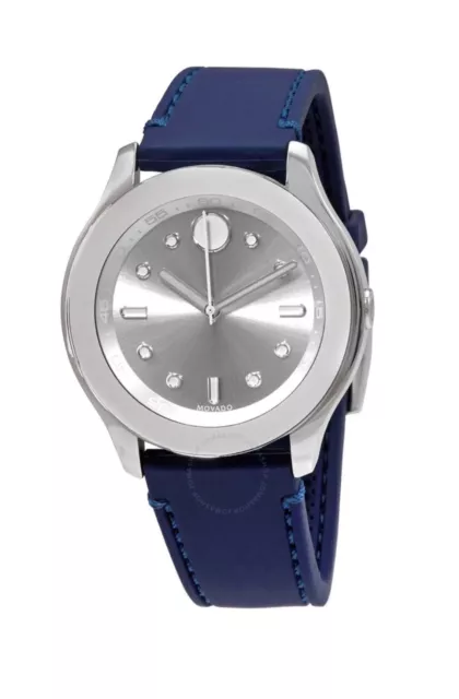 Brand New Movado Bold Women’s Silver Dial Blue Silicone Strap Watch 3600716