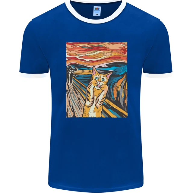 T-shirt uomo Ringer dipinto urlo parodia gatto fotol 4