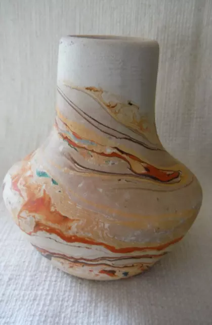 NEMADJI POTTERY Native Earthen Small Vase w/ Orange Swirl Pattern, 3.5" h - EUC!