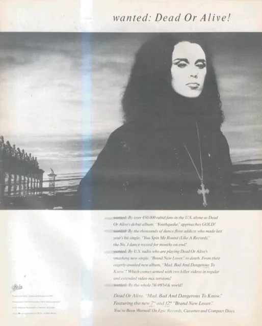 SFBK20 PICTURE/ADVERT 13x11 PETE BURNS DEAD OR ALIVE : MAD BAD AND DANGEROUS