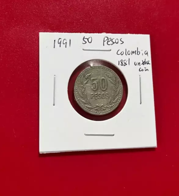 1991 ( 1881 On The Coin ) 50 Pesos Colombia Coin - Nice World Coin !!!