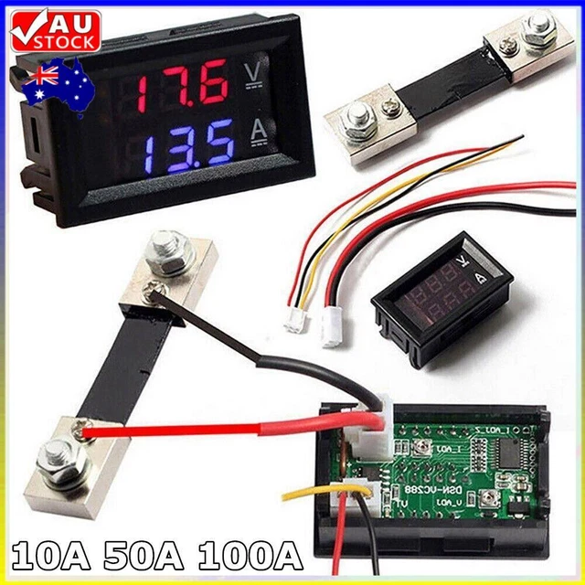 Voltmeter Ammeter LED Dual Digital Volt Amp  Meter Test Tester Gauge 10/50/100A