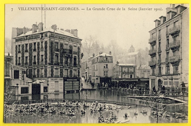 cpa 94 VILLENEUVE SAINT GEORGES 1910 CRUE INONDATION Pl. de la GARE Av. BERTEAUX