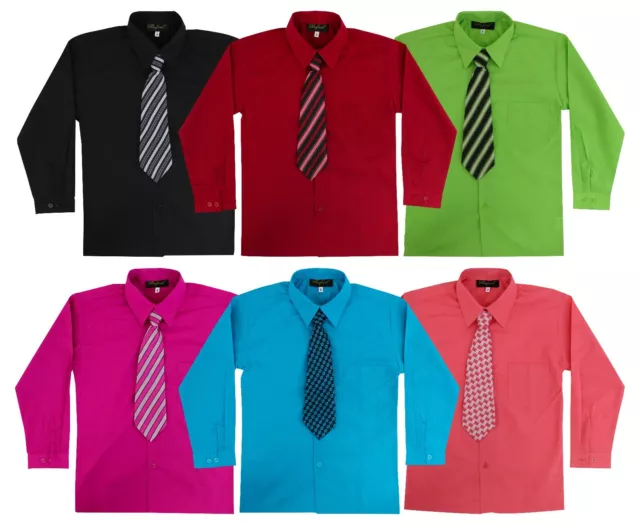 Boy's Dress Shirt & Tie Set Long Sleeve- Many Colors Available 2