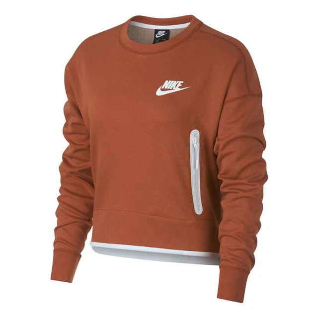 NIKE FEMME TECH Polaire Ras Sweat Neuf Marron Orange Blanc Femme