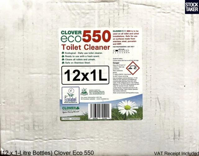 (12 x 1-Litre Bottles) Clover Eco 550 Daily Toilet Urinal Cleaner (VAT Invoice) 2