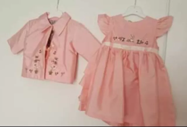 Robe rose bébé fille flambant neuve avec veste matinale assortie 3-6 m superbe !