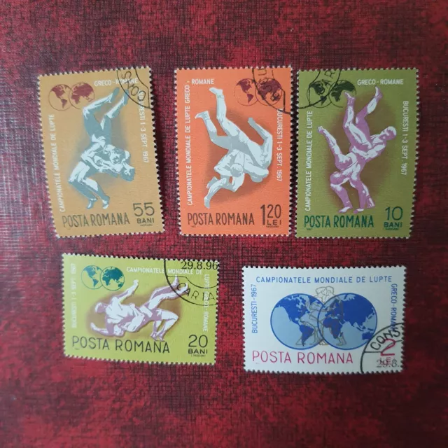 Briefmarken Rumänien  1967, Mi.  2613-2617, Ringkampf, komplett, gestempelt