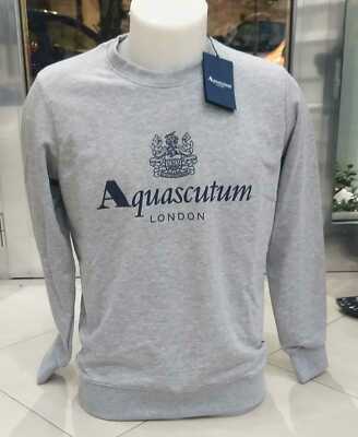 Aquascutum AQT001 FELPA UOMO L AQUASCUTUM LONDON GRIGIO COTONE ITALY 