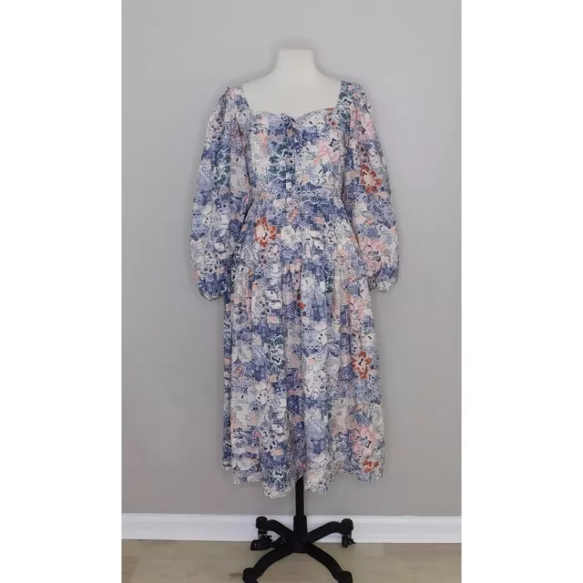 MOON RIVER Floral Patchwork Midi Dress Fit N’ Flare Boho Cottagecore ~ Small