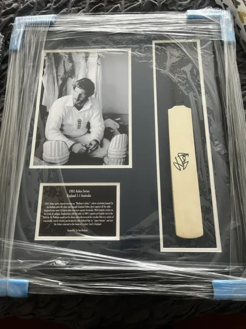 Framed Ian Botham Signed Mini Bat England Cricket Ashes With Certificate Of Auth